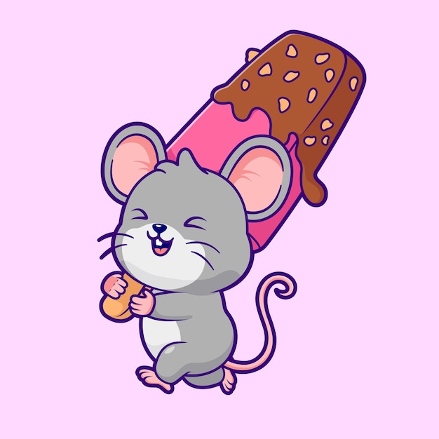 Free Vector cute mouse holding popsicle ice cream cartoon vector icon illustration animal food isolated flat