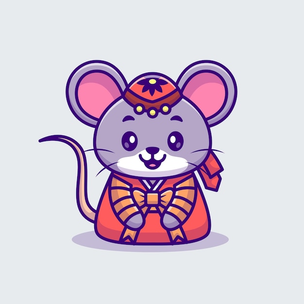 Free Vector cute mouse wearing traditional china costume cartoon vector icon illustration. animal holiday icon