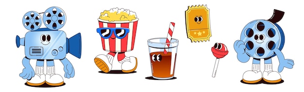 Free Vector cute movie and popcorn character cartoon icon