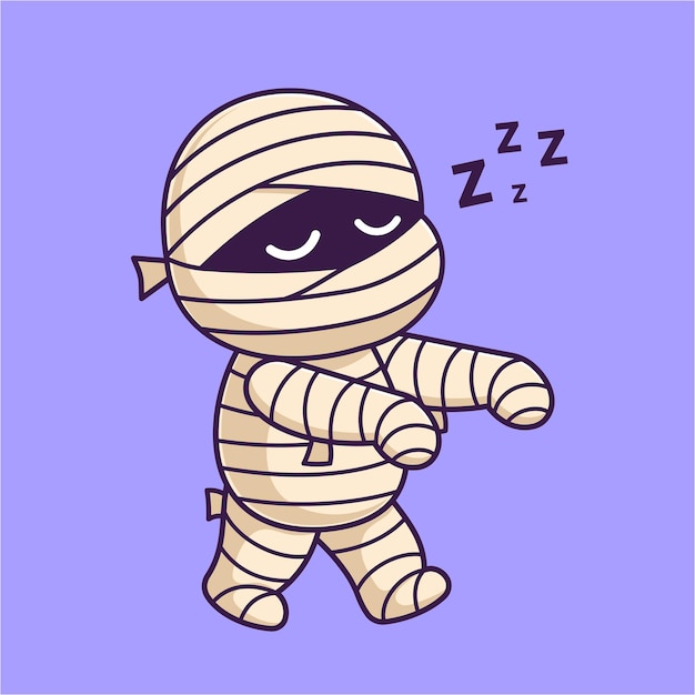 Free Vector cute mummy sleepy cartoon vector icon illustration people holiday icon isolated flat vector