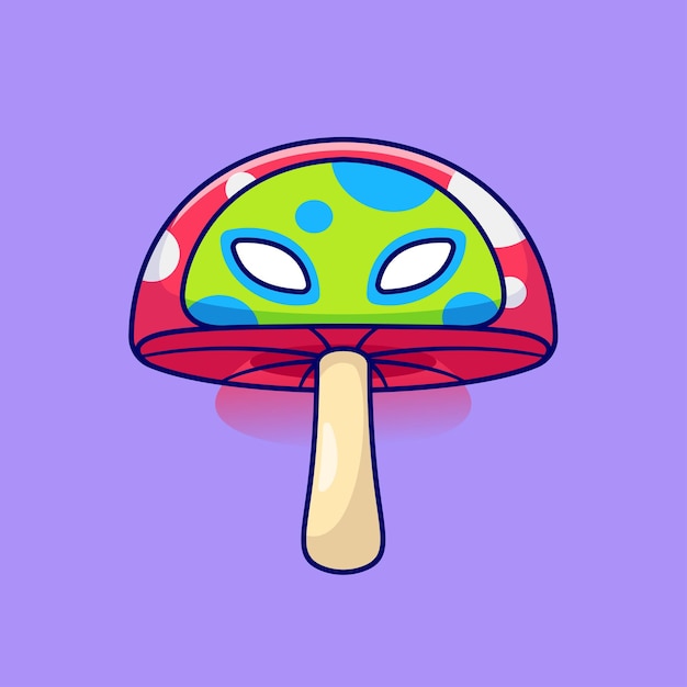 Free vector cute mushroom wearing mask cartoon vector icon illustration food holiday icon isolated flat vector