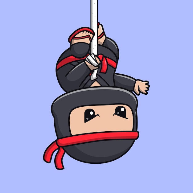 Free Vector cute ninja fighter hanging rope cartoon vector icon illustration people holiday icon isolated flat