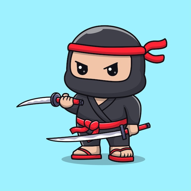 Free Vector cute ninja fighter holding katana sword cartoon vector icon illustration people holiday isolated