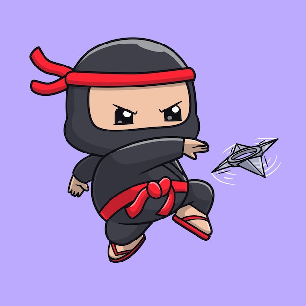 Free Vector cute ninja fighter holding shuriken cartoon vector icon illustration people holiday isolated flat