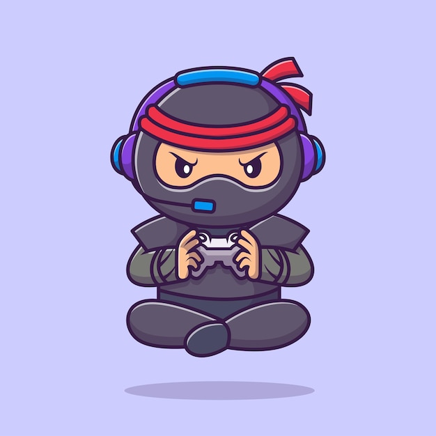 Cute Ninja Gaming Cartoon Vector Icon Illustration People Technology Icon Concept Isolated Flat