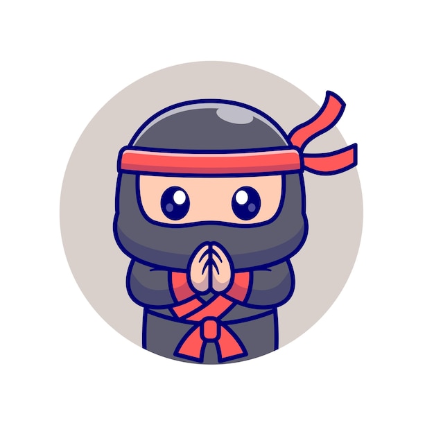 Free vector cute ninja greeting cartoon vector icon illustration science holiday icon isolated flat vector