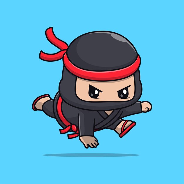 Free Vector cute ninja jump cartoon vector icon illustration people holiday icon concept isolated flat vector