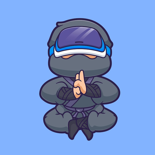 Free Vector cute ninja playing virtual reality game cartoon vector icon illustration people technology isolated