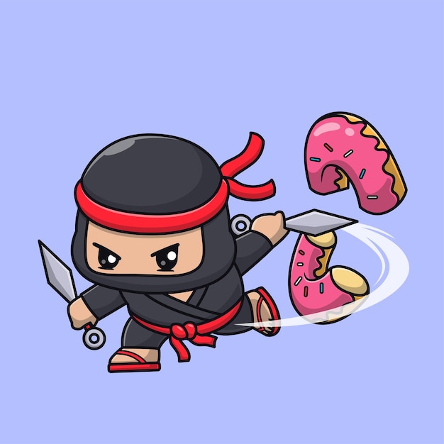 Free Vector cute ninja slash donut with kunai knife cartoon vector icon illustration people food isolated flat