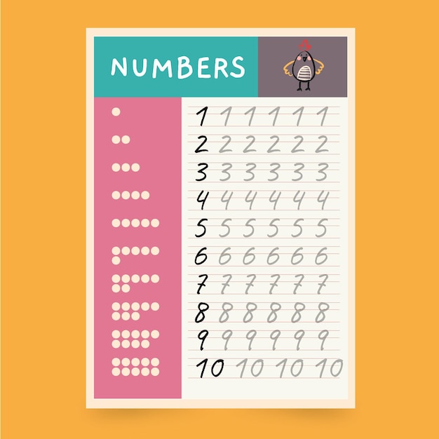 Free vector cute number tracing worksheet template