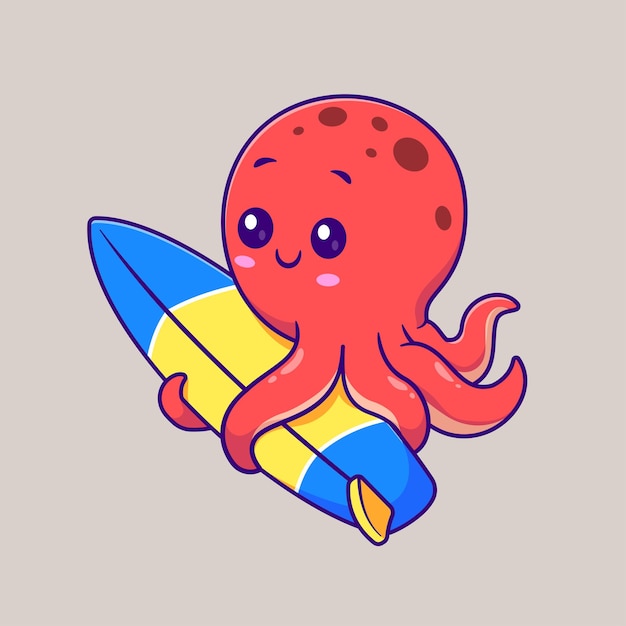 Free vector cute octopus surfing cartoon vector icon illustration animal sport icon isolated flat vector