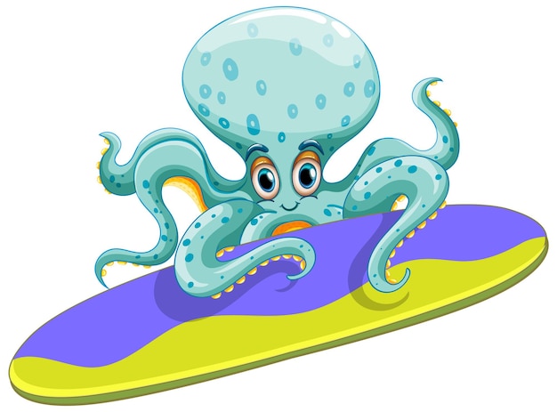 Free vector cute octopus surfing on surfboard