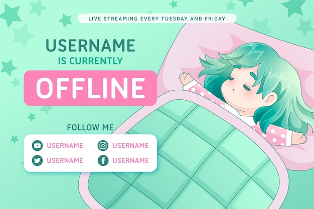 Cute offline twitch banner with girl character