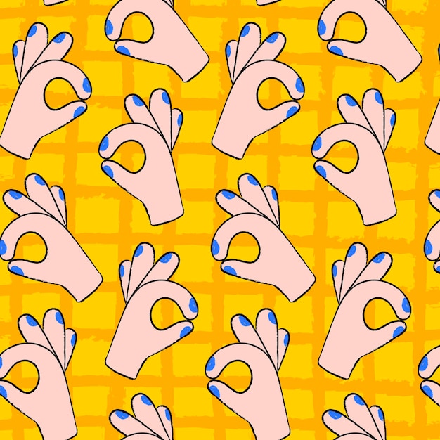 Free vector cute ok hand background, gesture pattern in doodle design vector