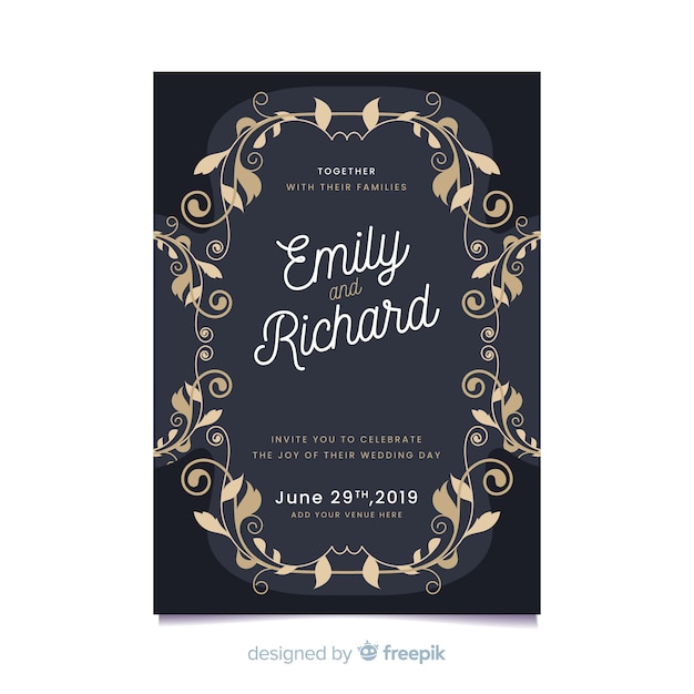 Free Vector cute ornamental retro wedding card template