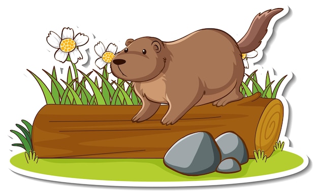 Free Vector cute otter standing on a log sticker