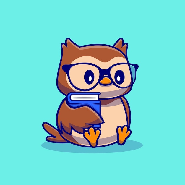 Free vector cute owl with book cartoon illustration