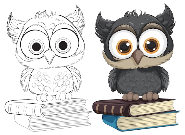 Free vector cute owls on books vector illustration