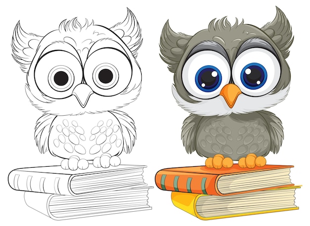 Cute Owls with Books Vector Illustration