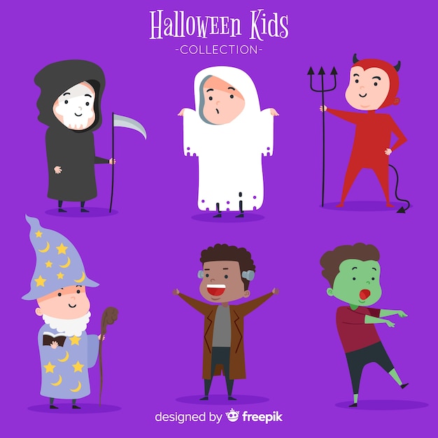 Cute pack of halloween kids characters