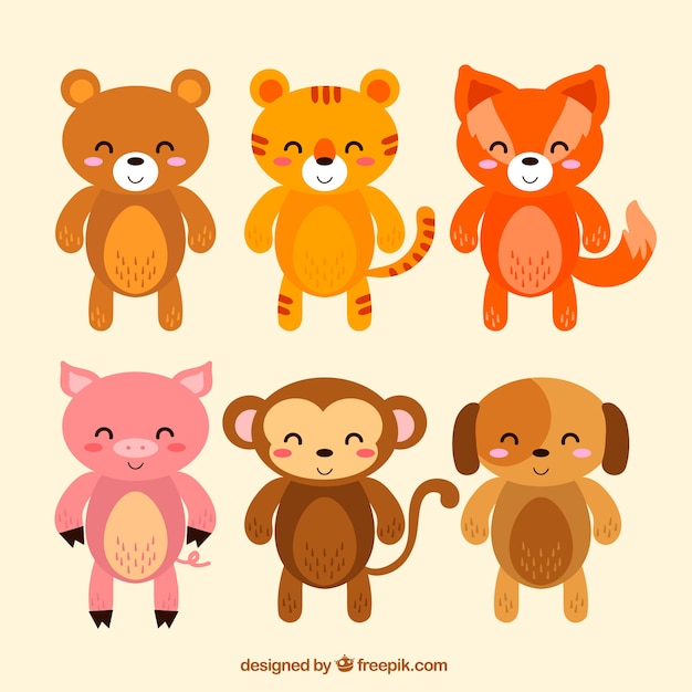 Free Vector cute pack of happy animals with flat design