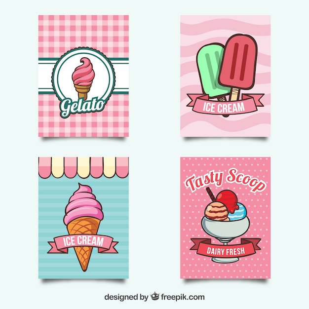 Free Vector cute pack of summer cards with tasty ice creams