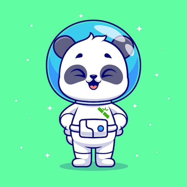 Free Vector cute panda astronaut standing in space cartoon vector icon illustration animal science isolated