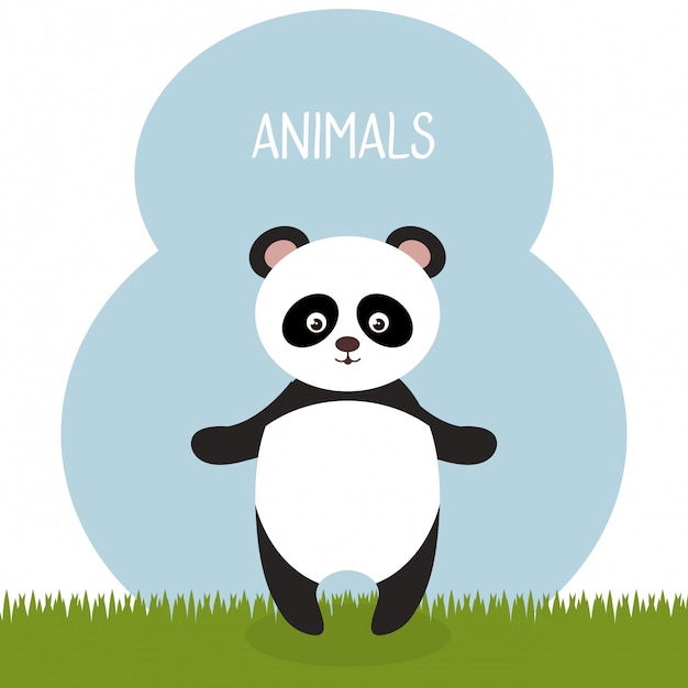 cute panda bear in the field landscape character