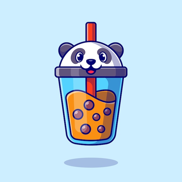 Free Vector cute panda boba milk tea cartoon