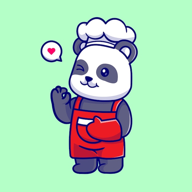 Cute Panda Chef Wearing Apron Cartoon Vector Icon Illustration. Animal Food Icon Concept Isolated