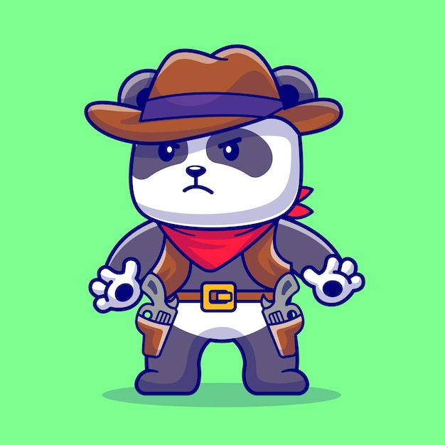 Cute Panda Cowboy Cartoon Vector Icon Illustration Animal Nature Icon Concept Isolated Premium Flat