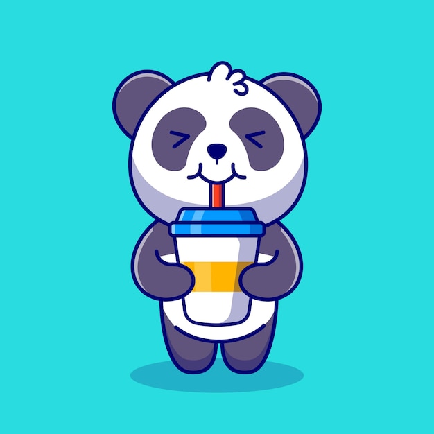 Cute Panda Drink Coffee Cartoon Icon Illustration.