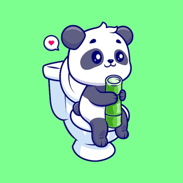 Free Vector cute panda eating bamboo in toilet cartoon vector icon illustration animal food icon isolated flat