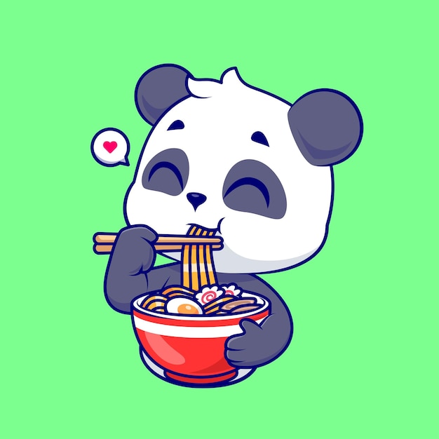 Cute Panda Eating Ramen Noodle Cartoon Vector Icon Illustration Animal Food Icon Concept Isolated