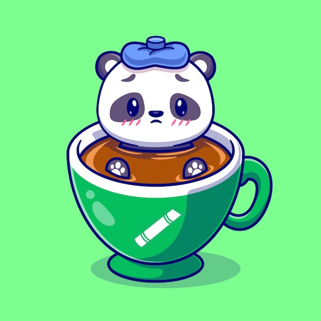 Free Vector cute panda fever in coffee cartoon vector icon illustration. animal food icon concept isolated premium vector. flat cartoon style