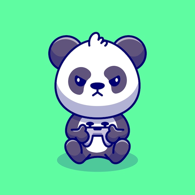 Free Vector cute panda gaming cartoon icon illustration. animal technology icon concept premium. flat cartoon style