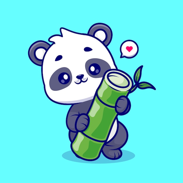 Free Vector cute panda holding bamboo cartoon vector icon illustration animal food icon concept isolated flat