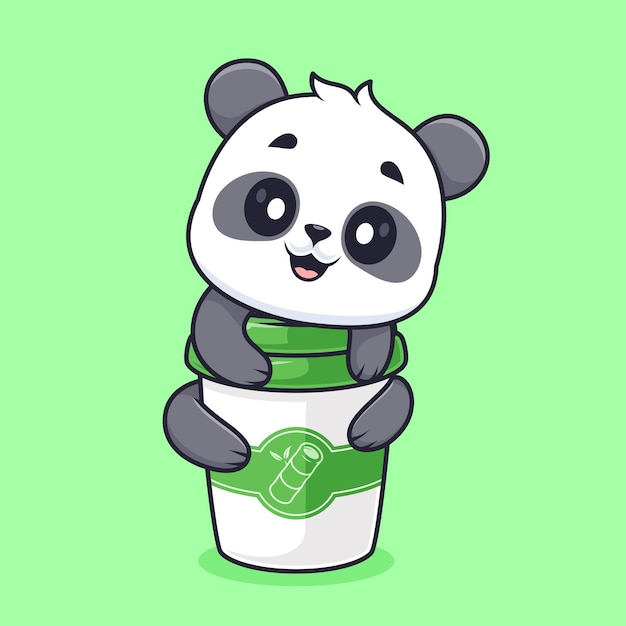 Cute Panda Hug Coffee Cup Cartoon Vector Icon Illustration Animal Drink Icon Isolated Flat Vector