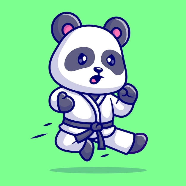 Cute Panda Karate Cartoon Vector Icon Illustration Animal Sports Icon Concept Isolated Premium Flat