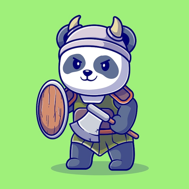 Free vector cute panda knight viking cartoon vector icon illustration. animal nature icon concept isolated premium vector. flat cartoon style