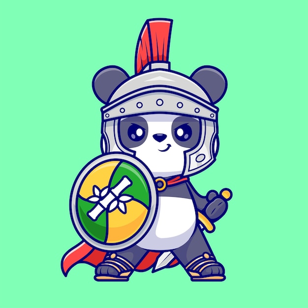 Free Vector cute panda knight with shield and sword cartoon vector icon illustration animal holiday isolated