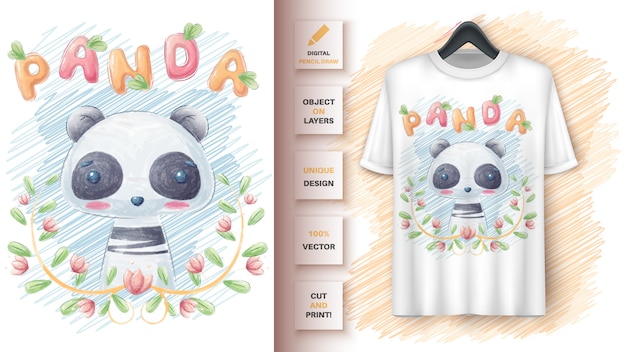 Free Vector cute panda in leaf poster and merchandising