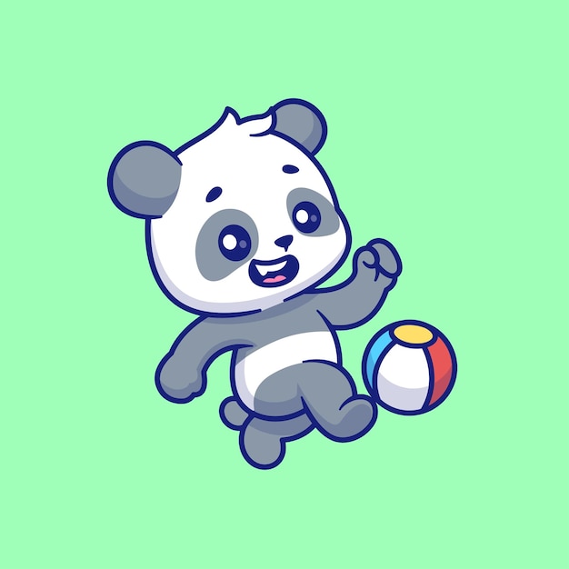 Free Vector cute panda playing ball cartoon vector icon illustration animal nature icon isolated flat vector