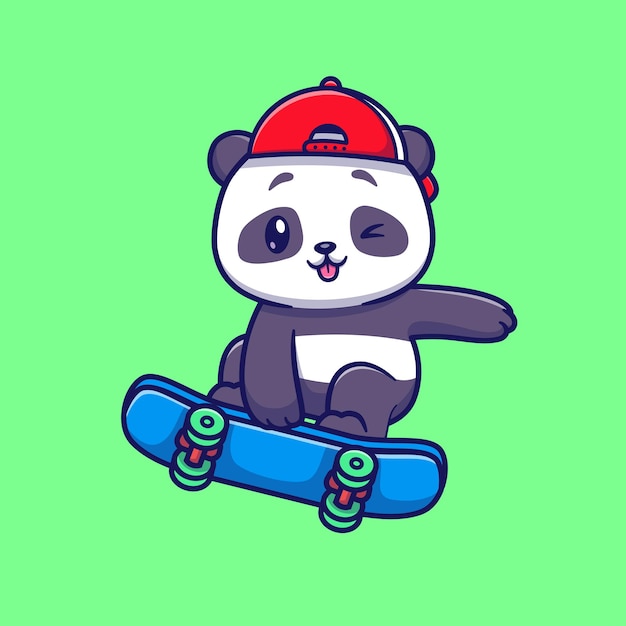 Free Vector cute panda playing skateboard cartoon vector icon illustration. animal sport icon concept isolated premium vector. flat cartoon style