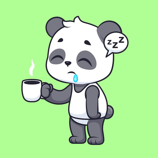 Free Vector cute panda sleepy holding coffee cartoon vector icon illustration animal drink icon isolated flat