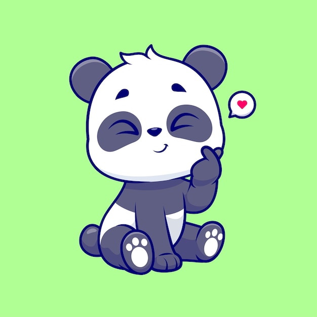 Free Vector cute panda with korean love sign hand cartoon vector icon illustration animal love icon isolated