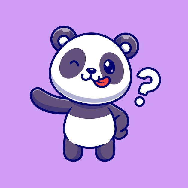 Cute Panda With Question Mark Cartoon Vector Icon Illustration. Animal Nature Icon Concept Isolated Premium Vector. Flat Cartoon Style