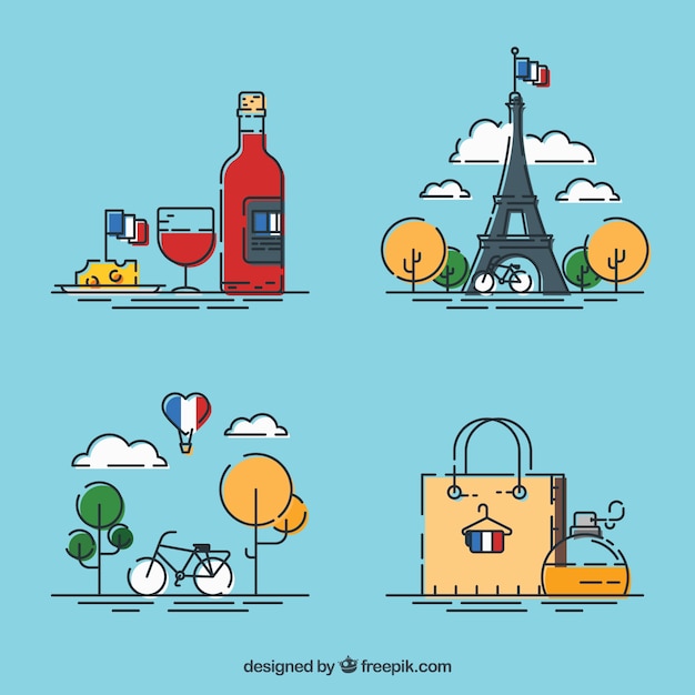 Free vector cute paris icons