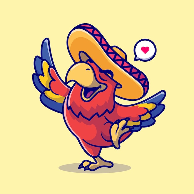 Free Vector cute parrot bird dancing with sombrero hat cartoon vector icon illustration. animal holiday isolated