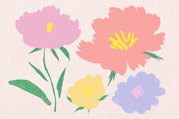 Cute pastel colored flower botanical illustration